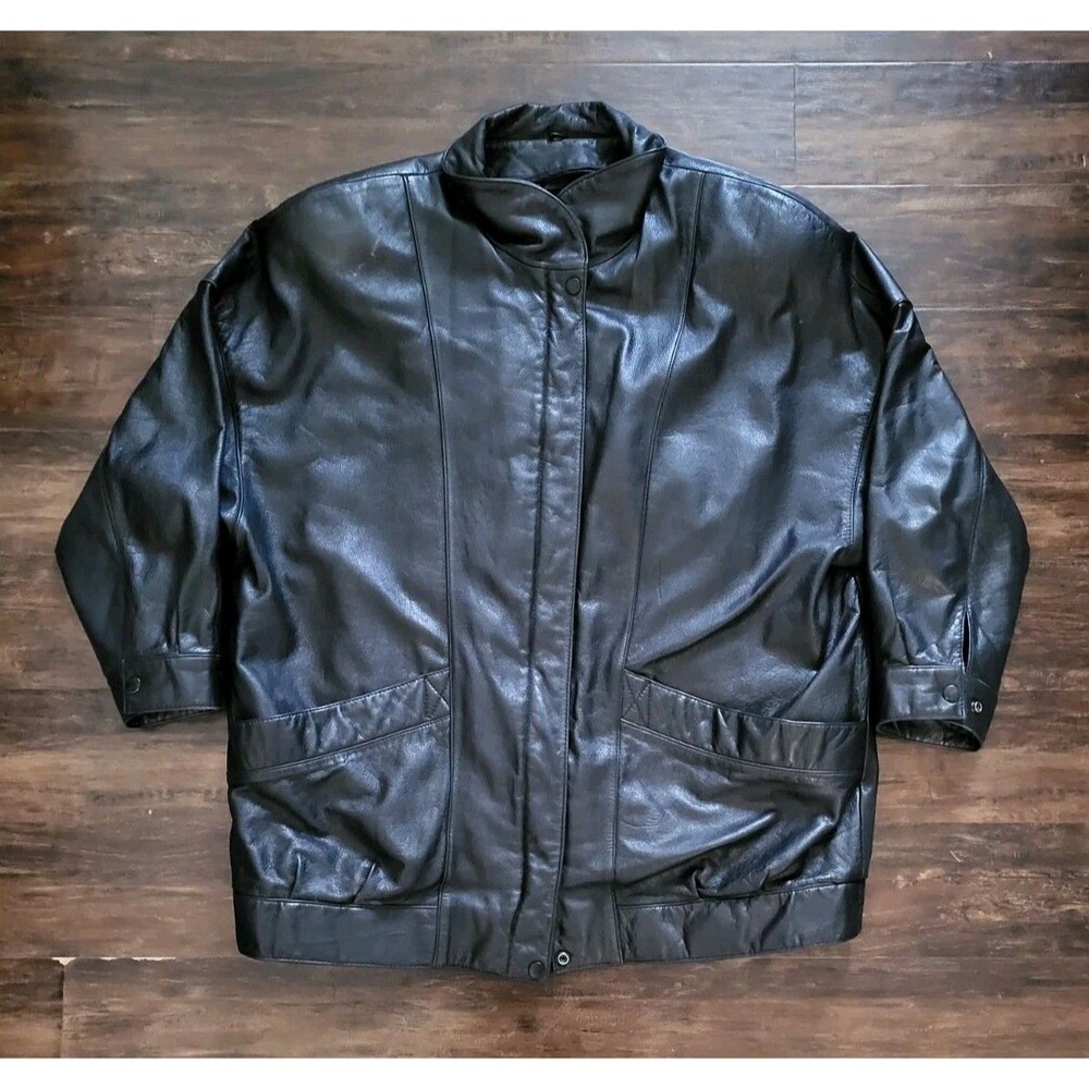 Vintage Wilsons Black Leather Motorcycle Riding Jacket Mens Size L